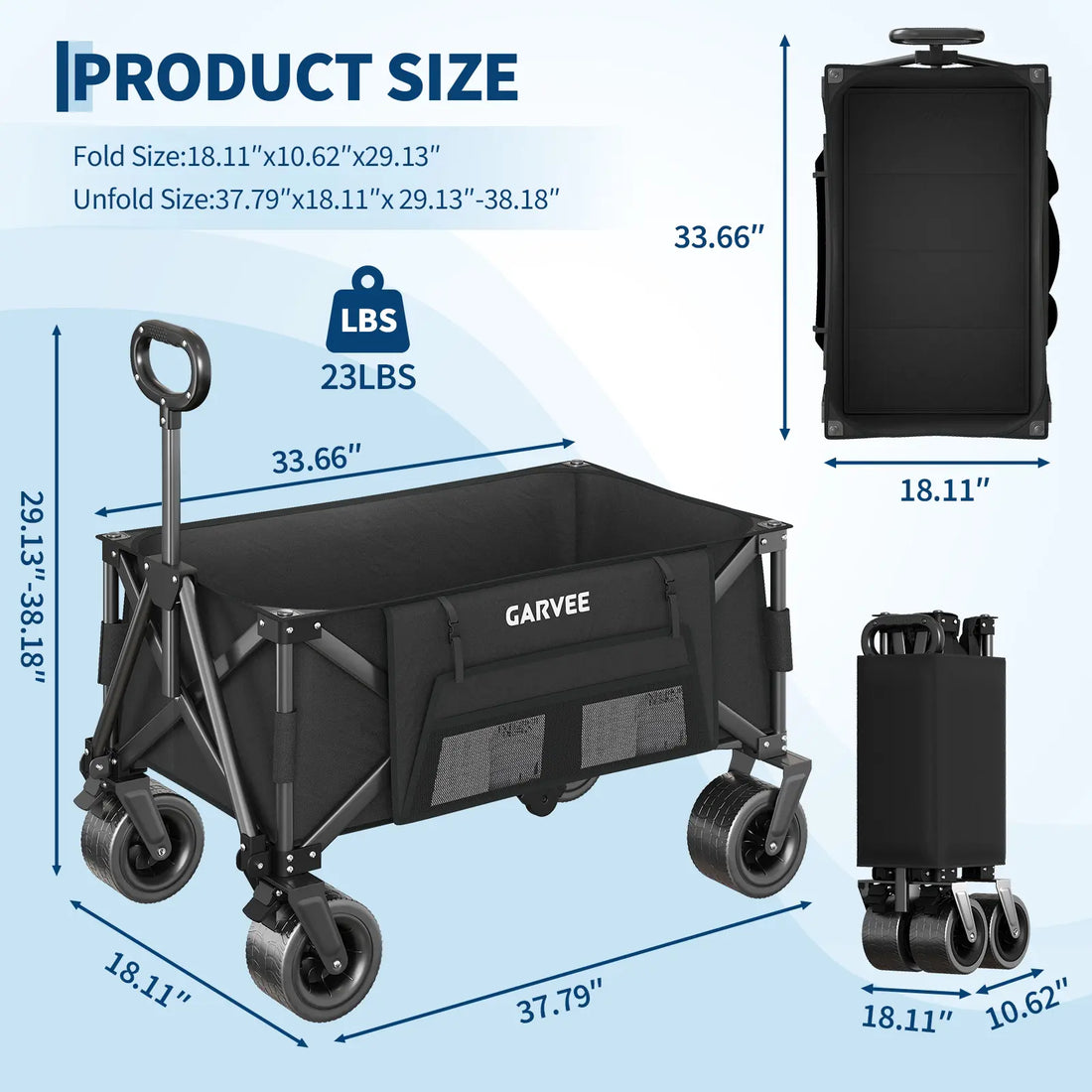 Heavy Duty Folding Camping Wagon Cart, Large Collapsible Outdoor Utility Trolley with 8-Inch All-Terrain Wheels, 600D Oxford Fabric, Water Resistant, Compact Storage for Garden Beach Sports Camping | Summer Outdoor Must-Have - SummerVibes