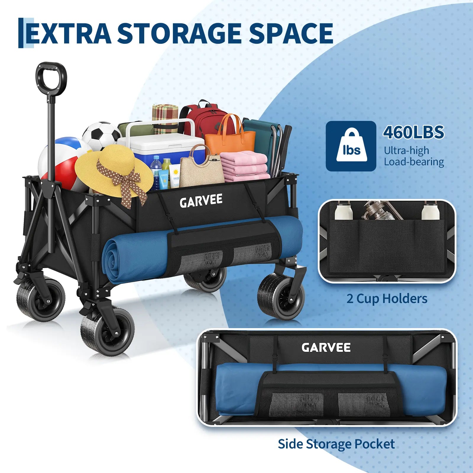 Heavy Duty Folding Camping Wagon Cart, Large Collapsible Outdoor Utility Trolley with 8-Inch All-Terrain Wheels, 600D Oxford Fabric, Water Resistant, Compact Storage for Garden Beach Sports Camping | Summer Outdoor Must-Have - SummerVibes
