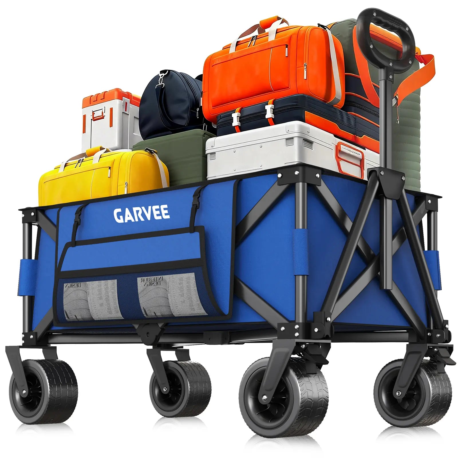 Heavy Duty Folding Camping Wagon Cart, Large Collapsible Outdoor Utility Trolley with 8-Inch All-Terrain Wheels, 600D Oxford Fabric, Water Resistant, Compact Storage for Garden Beach Sports Camping | Summer Outdoor Must-Have - SummerVibes