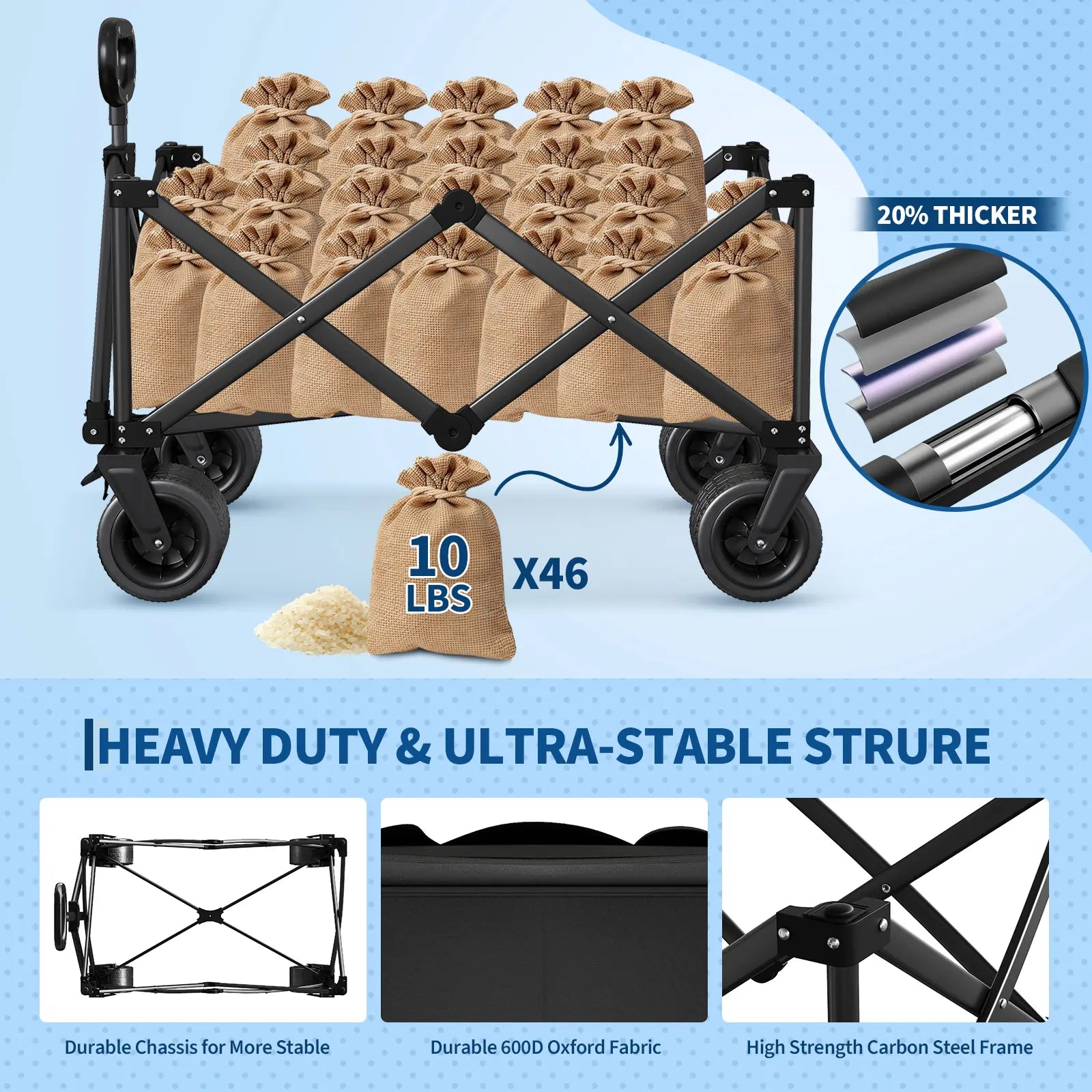 Heavy Duty Folding Camping Wagon Cart, Large Collapsible Outdoor Utility Trolley with 8-Inch All-Terrain Wheels, 600D Oxford Fabric, Water Resistant, Compact Storage for Garden Beach Sports Camping | Summer Outdoor Must-Have - SummerVibes